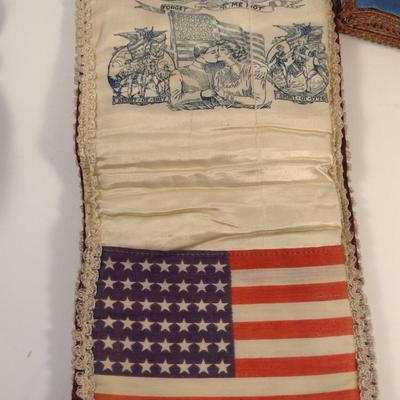 Sale Photo Thumbnail #154: Antique WWI Silk Forget Me Not Sweetheart Handkerchief Pouches