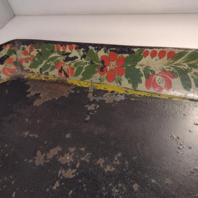 Sale Photo Thumbnail #184: Antique Tin Serving Tray by North Tinsmiths of Fly Creek, NY - Circa 1830- Approx 20" x 14 1/4".  Item has wear to finish- please see all pictures for condition.