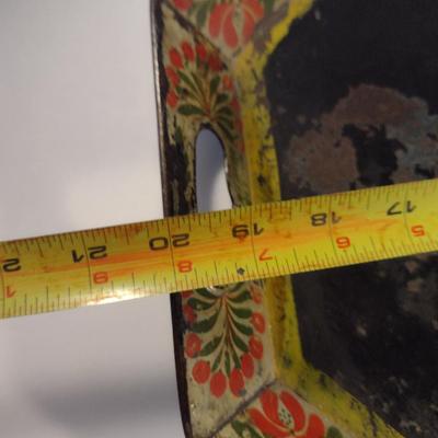 Sale Photo Thumbnail #186: Antique Tin Serving Tray by North Tinsmiths of Fly Creek, NY - Circa 1830- Approx 20" x 14 1/4".  Item has wear to finish- please see all pictures for condition.