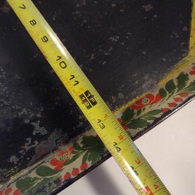 Sale Photo Thumbnail #187: Antique Tin Serving Tray by North Tinsmiths of Fly Creek, NY - Circa 1830- Approx 20" x 14 1/4".  Item has wear to finish- please see all pictures for condition.