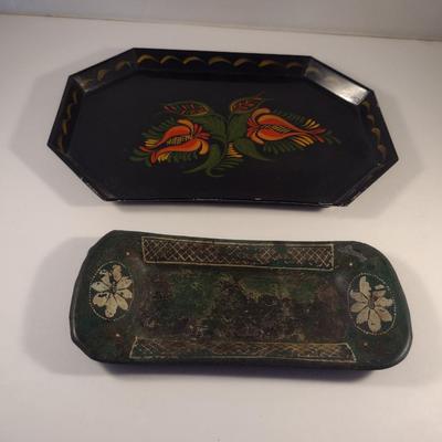 Sale Photo Thumbnail #188: Vintage Pair of Hand Painted Metal Serving Trays