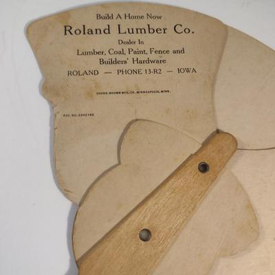 Sale Photo Thumbnail #208: Vintage Advertising Hand Fans.  Square fan has been repaired with tape- please see all pictures.