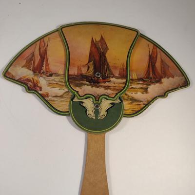 Sale Photo Thumbnail #207: Vintage Advertising Hand Fans.  Square fan has been repaired with tape- please see all pictures.