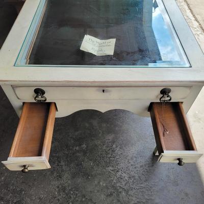 Weathered White Glass Top Display Table
