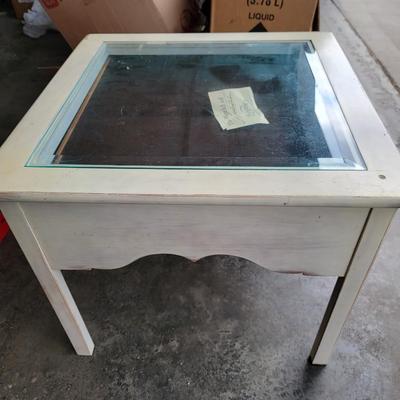 Weathered White Glass Top Display Table
