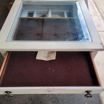 Weathered White Glass Top Display Table