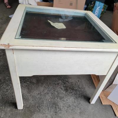 Weathered White Glass Top Display Table
