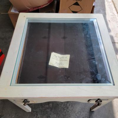Weathered White Glass Top Display Table