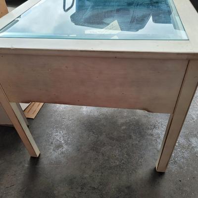 Weathered White Glass Top Display Table
