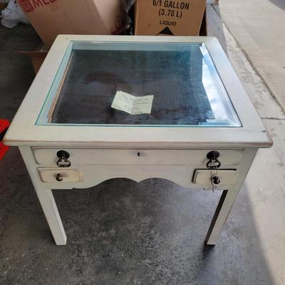 Weathered White Glass Top Display Table