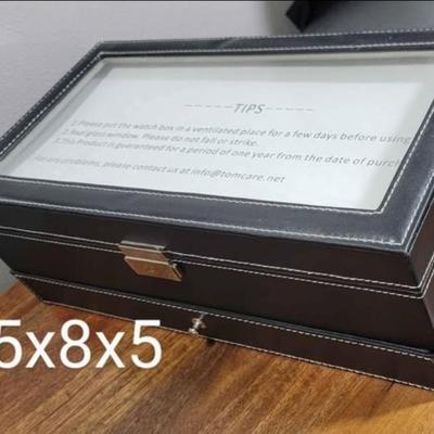 New 8 Watch 2 level Leather Black Jewelry Box