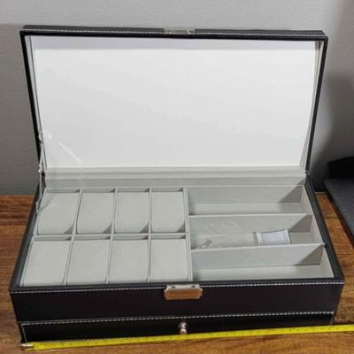 New 8 Watch 2 level Leather Black Jewelry Box