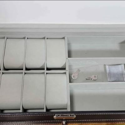 New 8 Watch 2 level Leather Black Jewelry Box