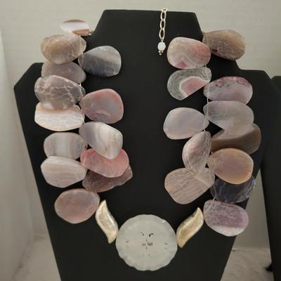 Polished stone and glass necklace