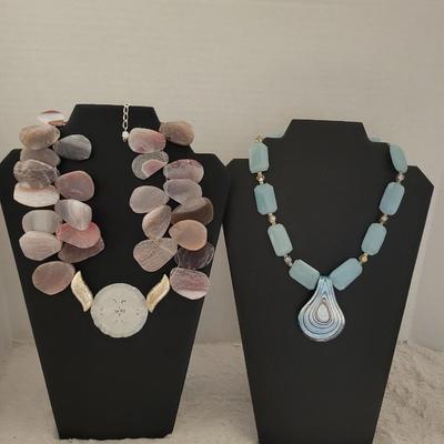 Polished stone and glass necklace