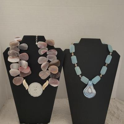Polished stone and glass necklace