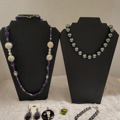 Purple stone necklace With 925 clasp, Carol Lee black necklace, JNY bracelet, misc.