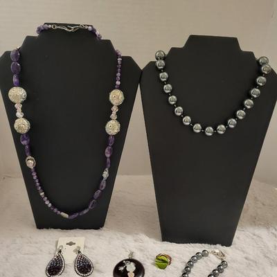 Purple stone necklace With 925 clasp, Carol Lee black necklace, JNY bracelet, misc.