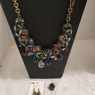 Beautiful glass bead, necklace, So Good earrings, Adjustable ring.