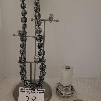 African beads, bracelet, hairpin, ring size 6 1/2