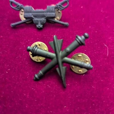 Sale Photo Thumbnail #2710: Army Artillery Pin - Officer Armored Cavalry Badge - Quartermaster Black Subdued Collar Insignia #22