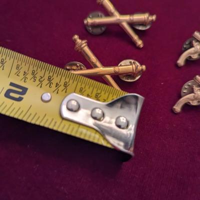 Sale Photo Thumbnail #2716: US Army Artillery Officer Collar Pin HIlborn Hamberger Set - Military Police Lapel Pin Set