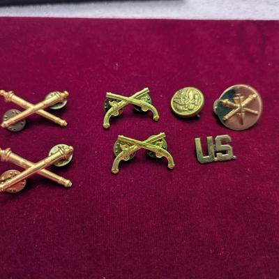 Sale Photo Thumbnail #2711: US Army Artillery Officer Collar Pin HIlborn Hamberger Set - Military Police Lapel Pin Set