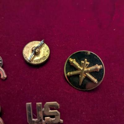 Sale Photo Thumbnail #2715: US Army Artillery Officer Collar Pin HIlborn Hamberger Set - Military Police Lapel Pin Set