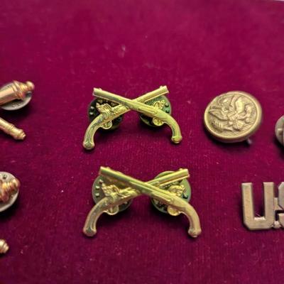 Sale Photo Thumbnail #2713: US Army Artillery Officer Collar Pin HIlborn Hamberger Set - Military Police Lapel Pin Set