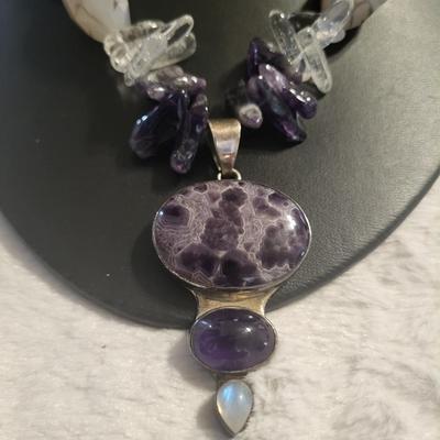 Sterling Amethyst and moon stone necklace pendant by itself is 26 g