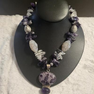 Sterling Amethyst and moon stone necklace pendant by itself is 26 g