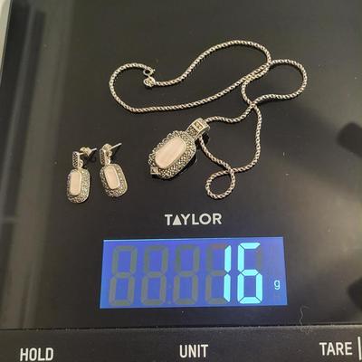 Marcasite mother of Pearl 925 necklace and earrings