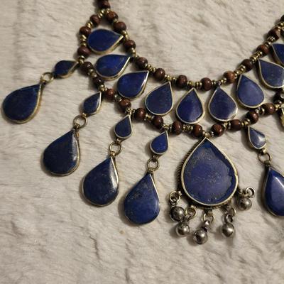925 vintage Lapis Lazuli necklace tiny beads are brass 80 grams