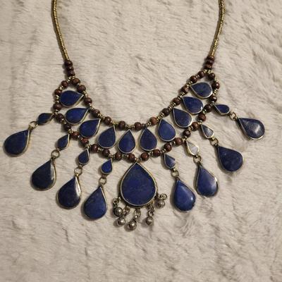925 vintage Lapis Lazuli necklace tiny beads are brass 80 grams
