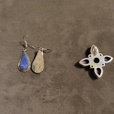 925 lapis earrings, Sajen Abalone Paua shell and Amethyst pendant. 16 g.