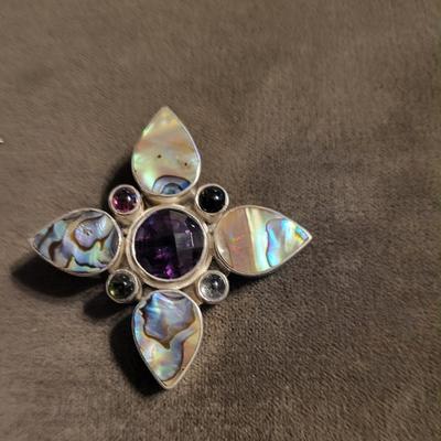 925 lapis earrings, Sajen Abalone Paua shell and Amethyst pendant. 16 g.
