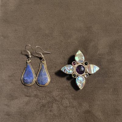 925 lapis earrings, Sajen Abalone Paua shell and Amethyst pendant. 16 g.