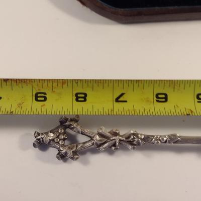 Sale Photo Thumbnail #223: Pair of Antique Repousse' Spoons with Storage Case- Circa 1870.  Items were curated from Scotland for Cannell & Chaffin.