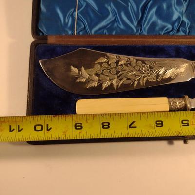 Sale Photo Thumbnail #233: Antique Fish Serving Set with Storage Case- Electroplated with Etched Botanical Design