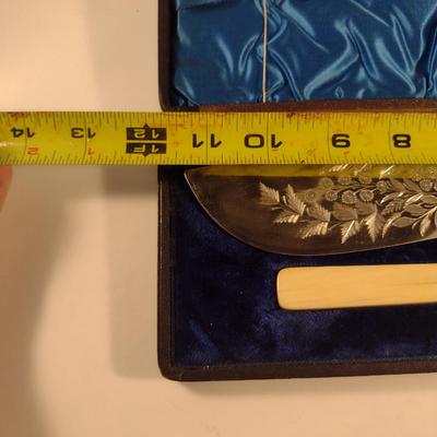 Sale Photo Thumbnail #234: Antique Fish Serving Set with Storage Case- Electroplated with Etched Botanical Design