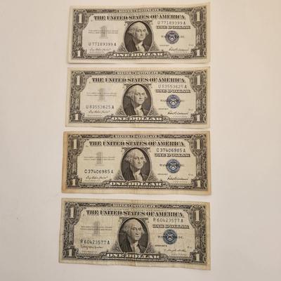 Four $1 Silver Certificate Notes