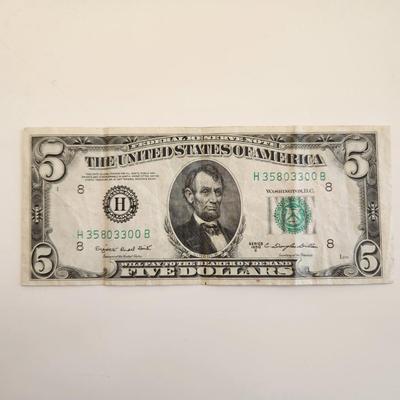 One $5 Federal Reserve Note - Lot A