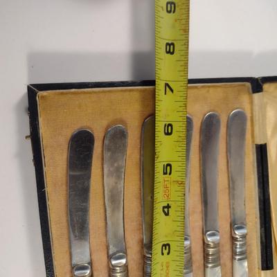 Sale Photo Thumbnail #242: Antique Butter Knives with Mother of Pearl Handles- Storage Case Included