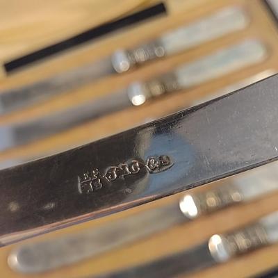 Sale Photo Thumbnail #239: Antique Butter Knives with Mother of Pearl Handles- Storage Case Included