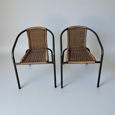 Pair of Patio Metal and Faux Wicker Chairs
