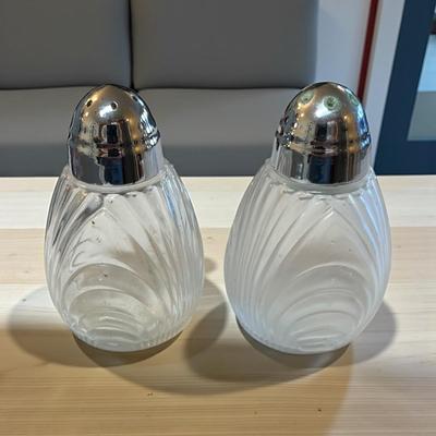 Pair of Cambridge Rose Point Cut Crystal Salt and Pepper Shaker Set