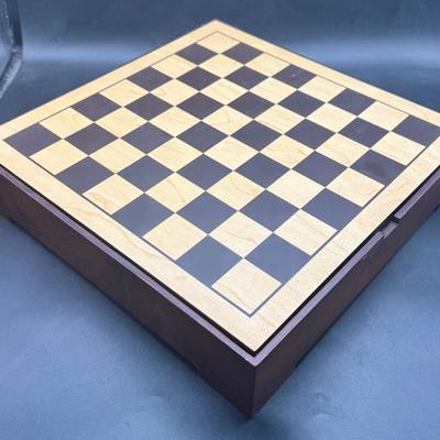 Sale Photo Thumbnail #502: Nice wood box, measures 12" x 12". Games included are: Chess, checkers, backgammon, cards, cribbage, and dominoes.  New condition.