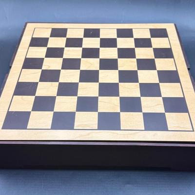 Sale Photo Thumbnail #497: Nice wood box, measures 12" x 12". Games included are: Chess, checkers, backgammon, cards, cribbage, and dominoes.  New condition.