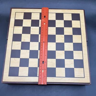 Sale Photo Thumbnail #498: Nice wood box, measures 12" x 12". Games included are: Chess, checkers, backgammon, cards, cribbage, and dominoes.  New condition.