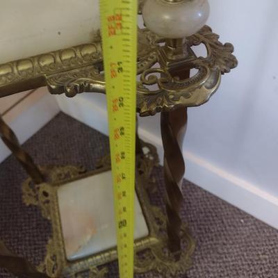 Sale Photo Thumbnail #2231: Antique Brass Victorian Double Tier Plant Stand with Onyx Tile Inserts